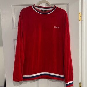 Wilson Red Velour Crewneck with Striped Trim